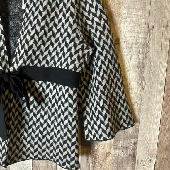 Heather B 100% Wool Sweater Jacket Velvet Tie Waist NWT - Picture 2 of 7